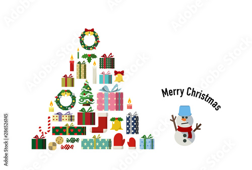 クリスマスアイテムでツリーの形を構成したクリスマスカードデザイン