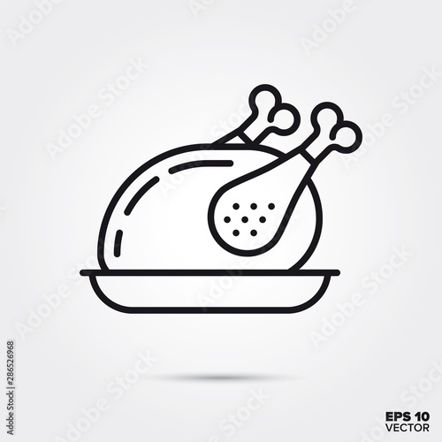 Roasted thanksgiving turkey line icon vector illustration