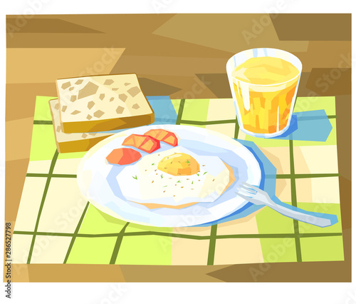 breakfast with eggs and juice
