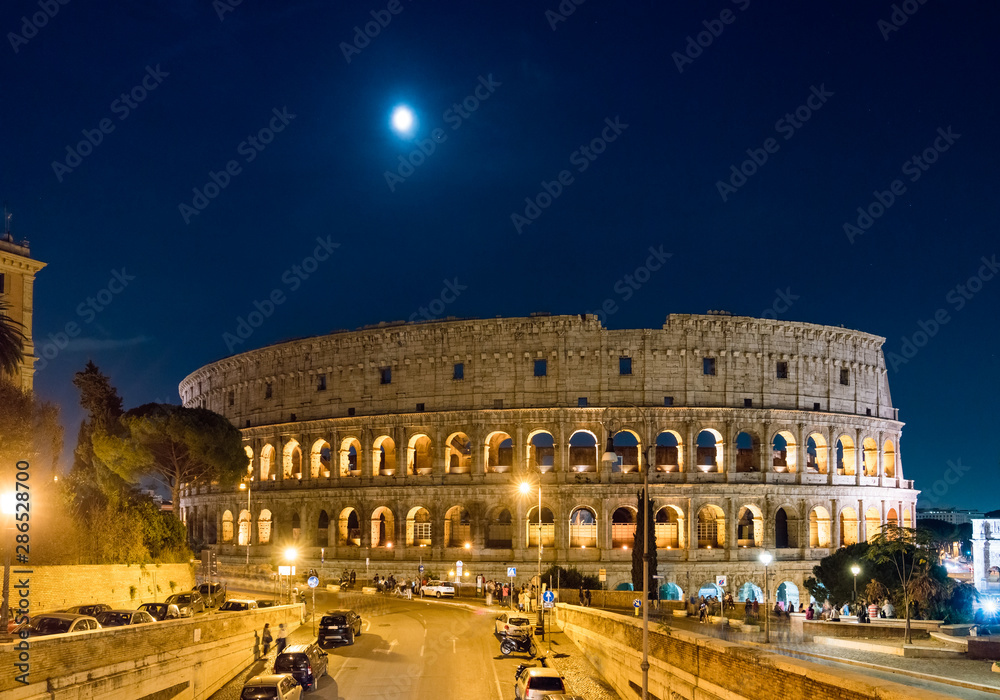Moon over Colosseum in Rome