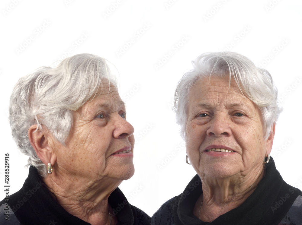 portrait of senior woman front and profile portrait of senior woman front and profile