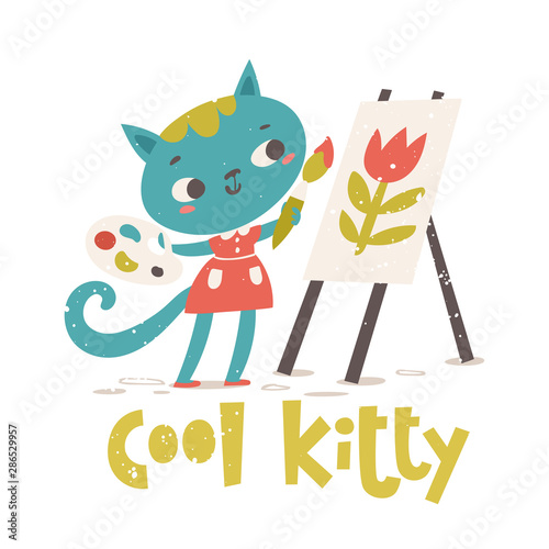 Cool Kitty poster with cat with an umbrella