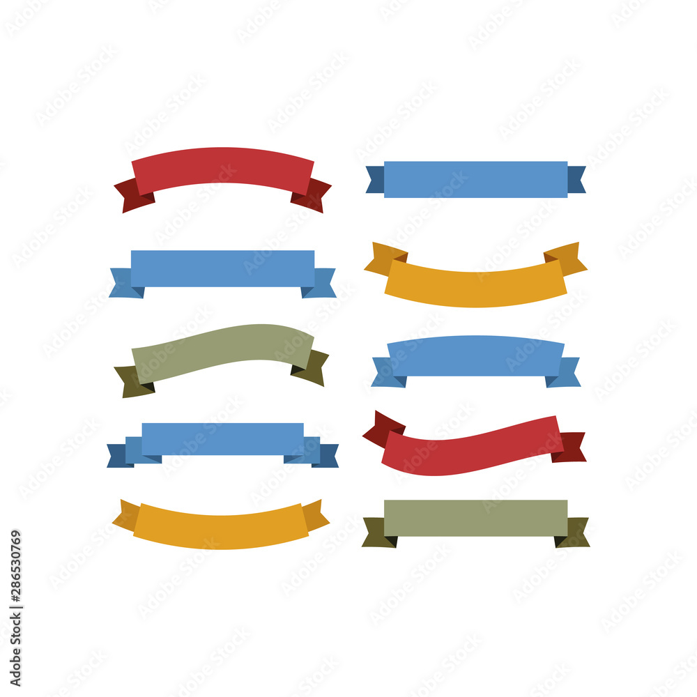 Ribbons Set, Isolated On White Background, Vector Illustration