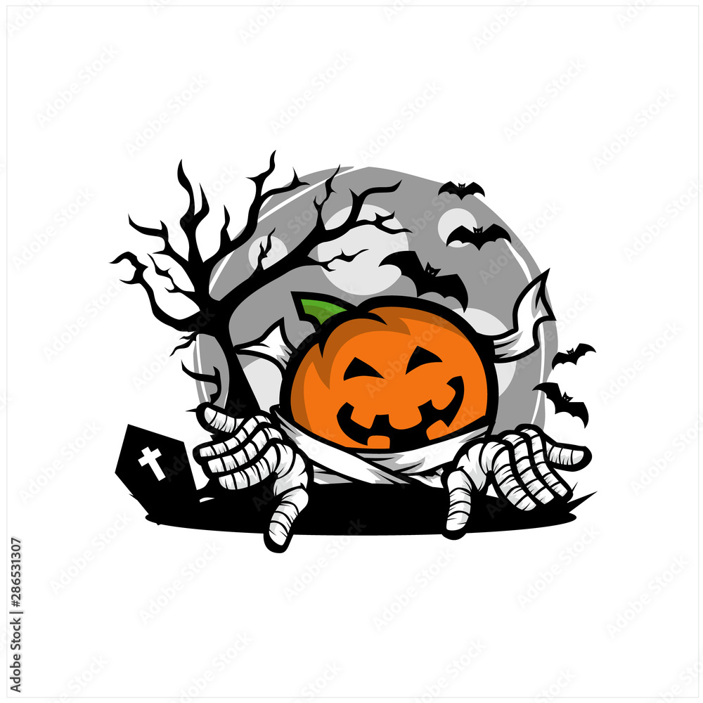 Fototapeta premium Pumpkin Halloween Moon Theme Logo Vector