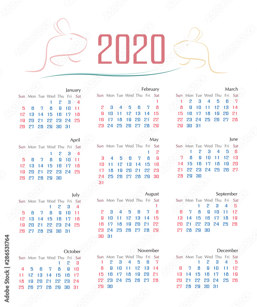 Simple 2020 Calendar template year to do list planner