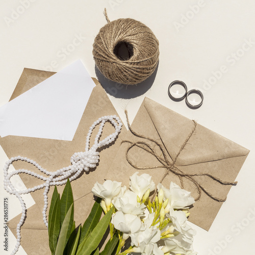 Creative composition for wedding with white flowers
