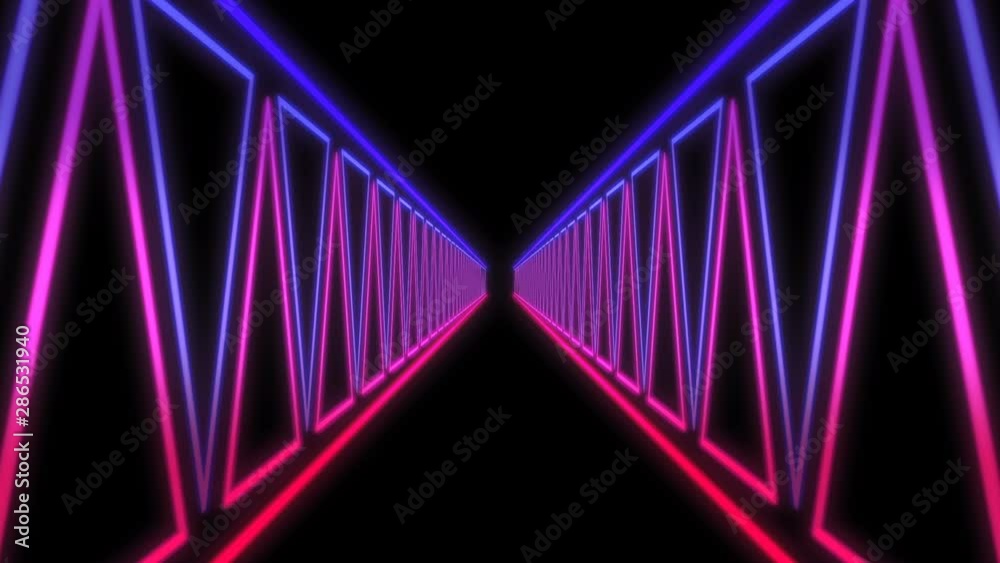 Blue And Purple Neon Corridor Authentic Spirit Of 80s. Eternal Loop