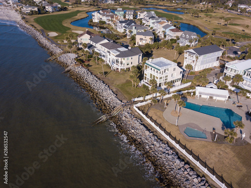 Aerial view of luxury golf community in South Carolina, USA.