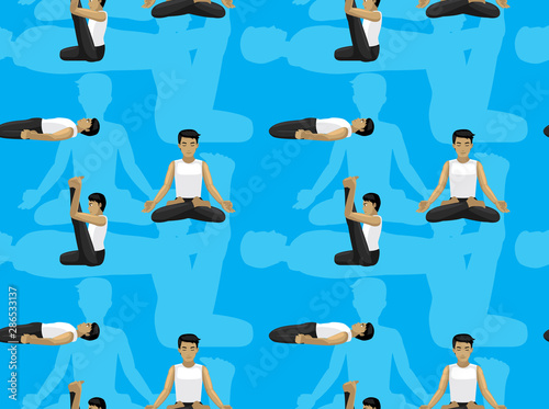 Manga Yoga Lotus Pose Man Cartoon Background Seamless Wallpaper