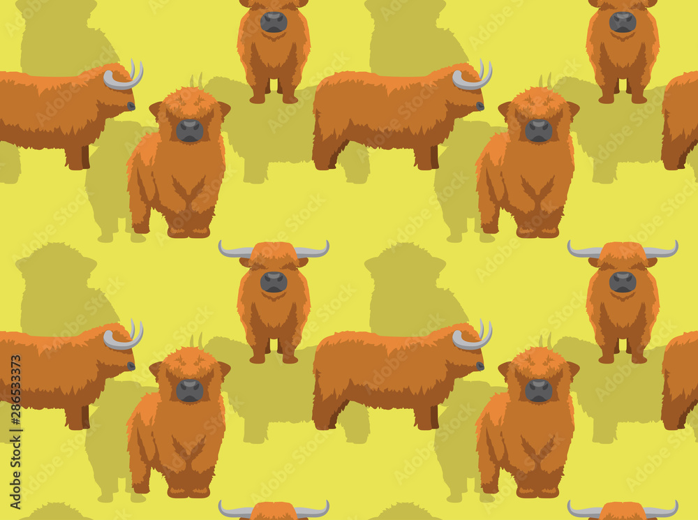 Fototapeta premium Cow Scottish Highland Cartoon Background Seamless Wallpaper