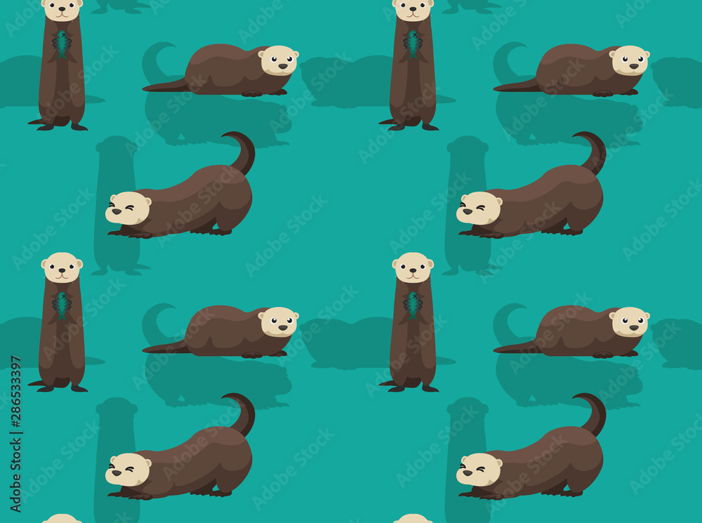 Cute Sea Otter Cartoon Background Seamless Wallpaper Stock Vector ...