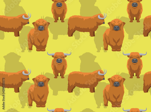 Cow Scottish Highland Cartoon Background Seamless Wallpaper © bullet_chained