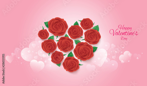 Sweet Valentine s day card  Red Roses in Heart Shape
