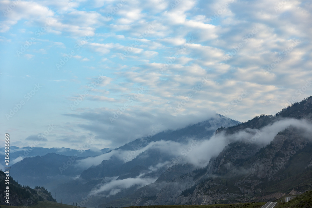 morning fog in the Altai mountains morning fog in the Altai mountains