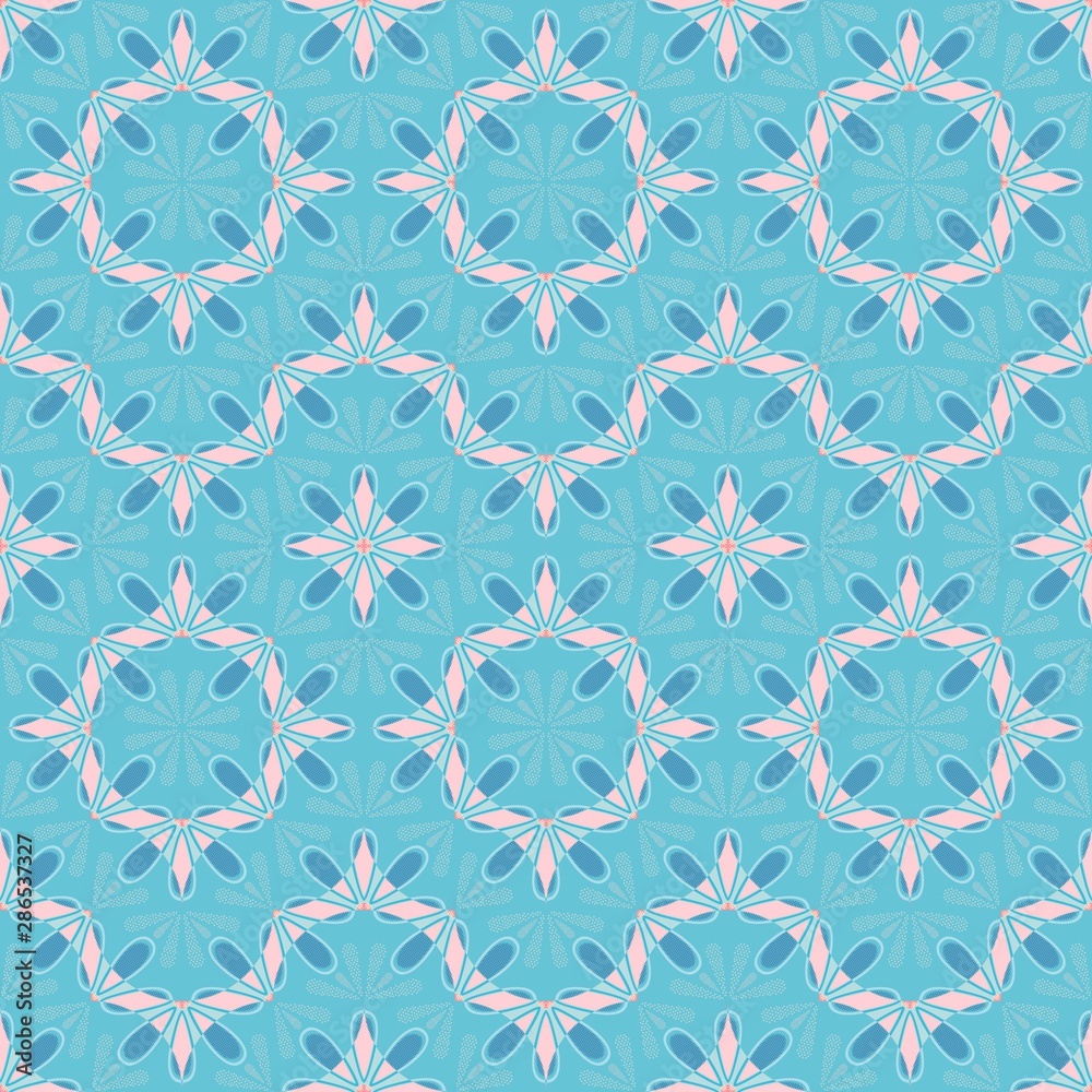 Fototapeta premium Geometric flower petals seamless tile in delicate trendy punchy energetic pastel hues for various backgrounds and decor