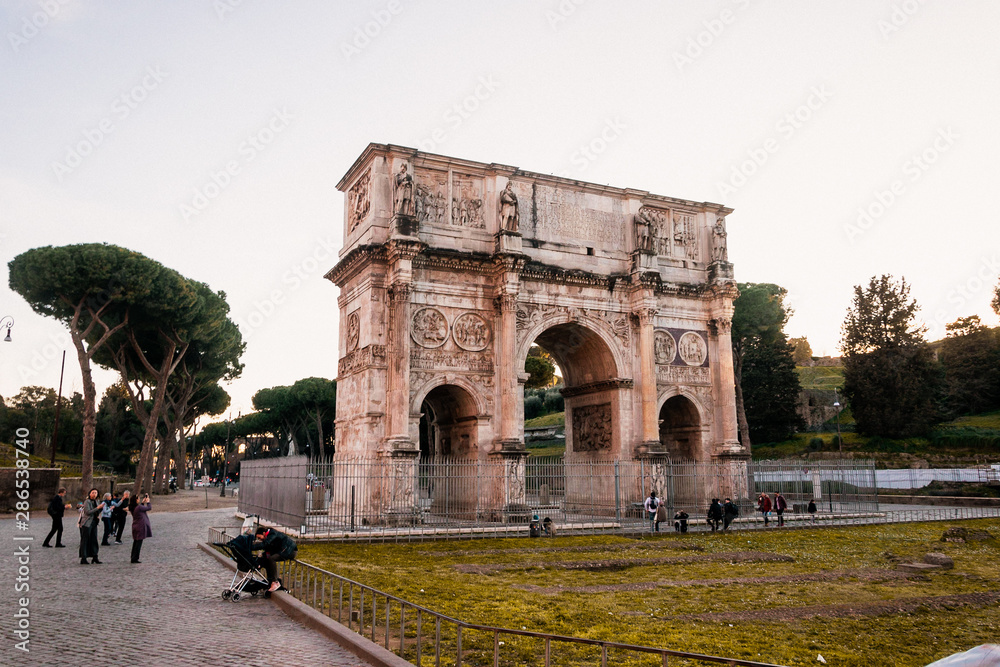 Ancient Rome ruins Forum Romanum with beautiful dusk colours
