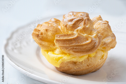 golden french custard cream puff pastry