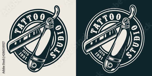 Monochrome tattoo studio round label