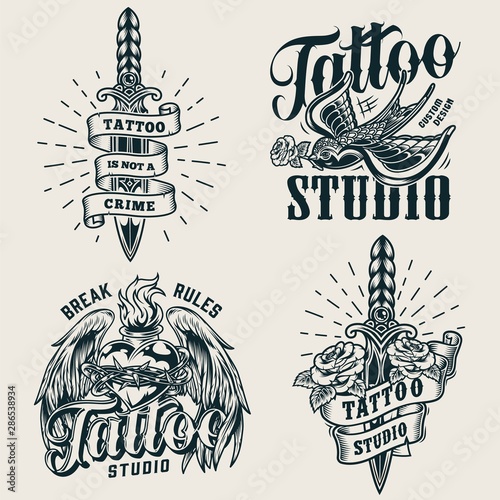 Vintage tattoo studio monochrome logos