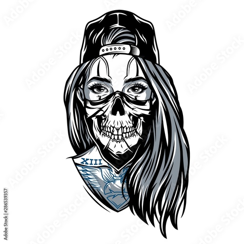 Gangster chicano girl with skull mask