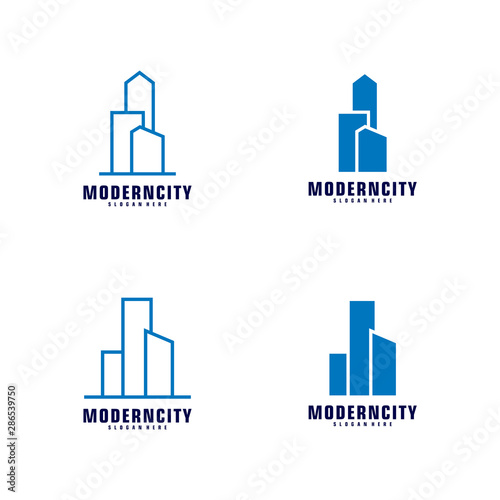 Set Of Modern City Logo Design Template. Skyline Design Vector Illustration