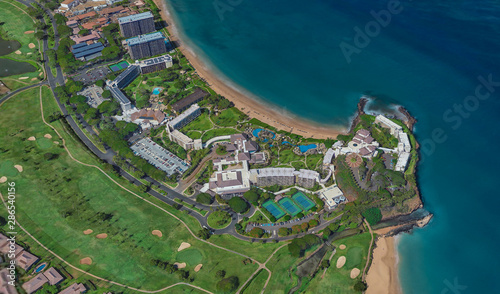coast of Lahaina Hawaii USA, bird's eye view in 3D