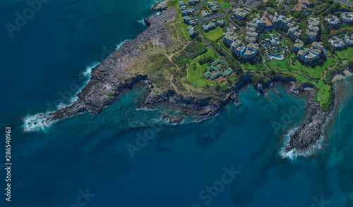 coast of Lahaina Hawaii USA, bird's eye view in 3D