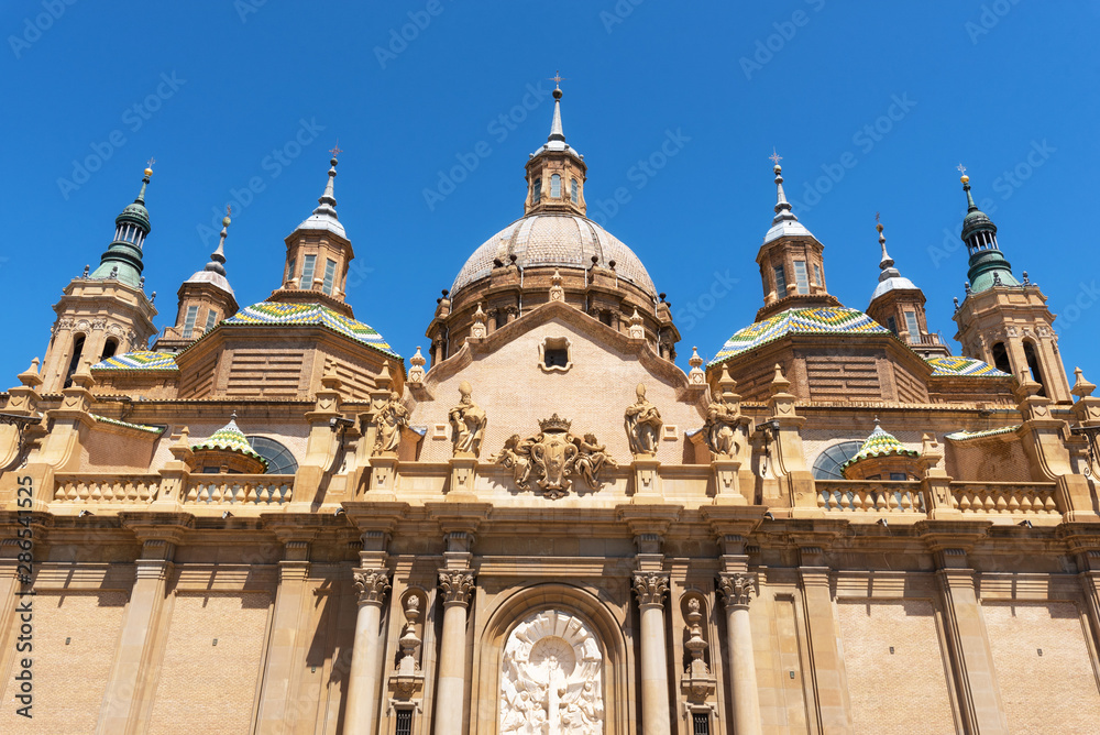 Detail of Basilica Cathedral of Our Lady of Pillar in Zaragoza, Aragon, Spain .