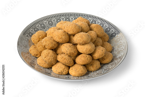 Dish with traditional Moroccan ghoriba cookies photo