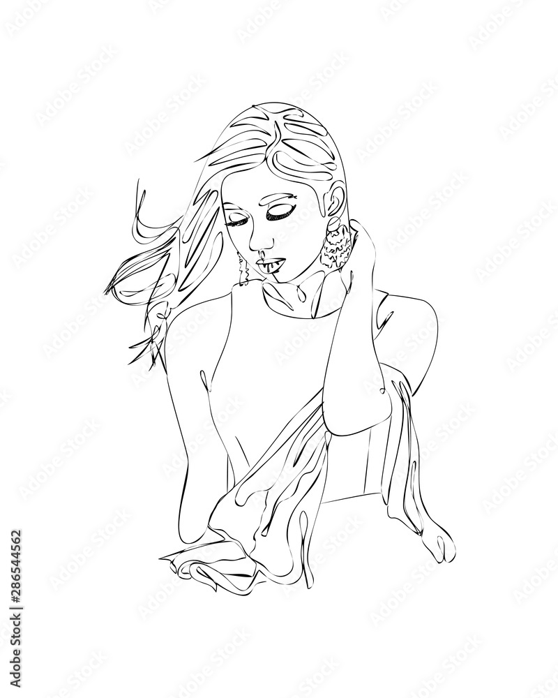 Pretty girl continuous line drawing minimalist logo design on white background. One line drawing body. Modern minimalism art, aesthetic contour. Abstract woman portrait minimalist style Pretty girl continuous line drawing minimalist logo design on white background. One line drawing body. Modern minimalism art, aesthetic contour. Abstract woman portrait minimalist style