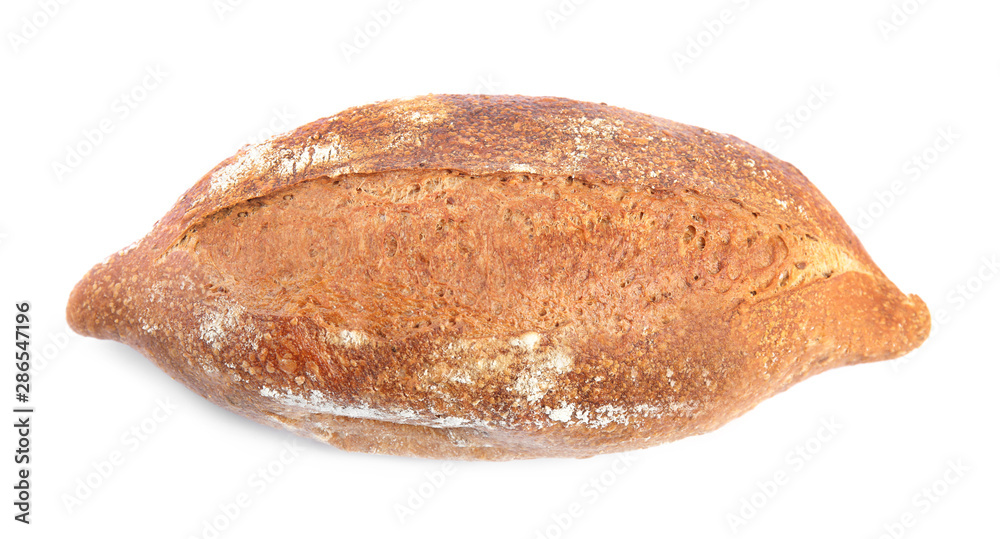 Loaf of fresh bread on white background, top view Loaf of fresh bread on white background, top view