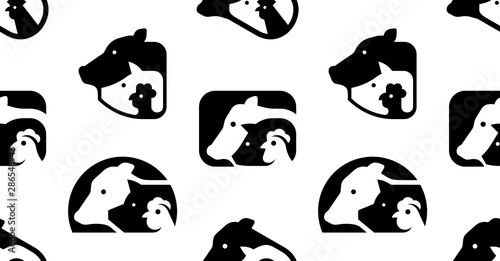 Seamless pattern with Farm animals logo. isolated on white background