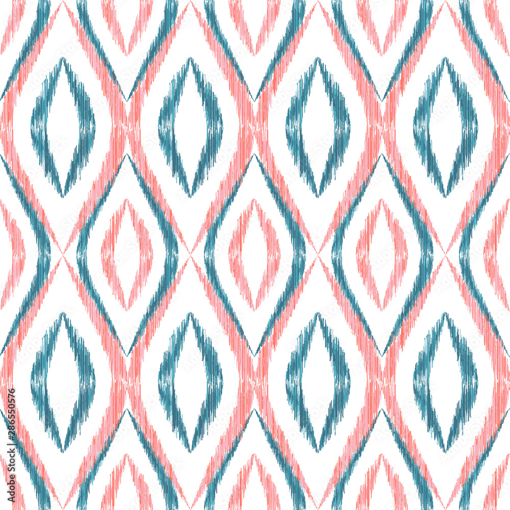 Ikat ogee seamless vector pattern illustration. Ikat ogee seamless vector pattern illustration.
