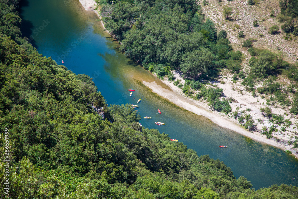 Ardeche kayak from above in southeast France