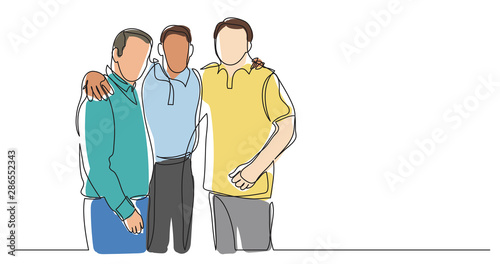 senior friends standing together as team - one line drawing © OneLineStock