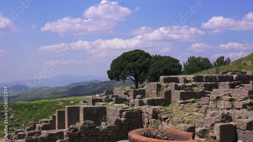 Pergamon, ruins of ancieny city  in spring, Bergama, Turkey photo