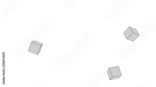 sketch cartoon of three gray cubes falling down and jumping around (FULL HD)