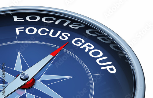 3D rendering of an compass with the words focus group