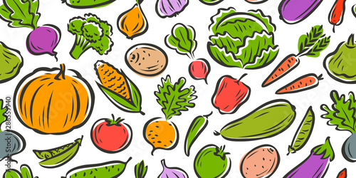 Vegetables seamless background, pattern. Cartoon vector illustration