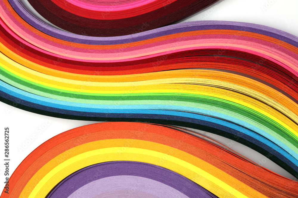 Fototapeta premium Abstract color wave rainbow strip paper background. Template for prints, posters, cards.