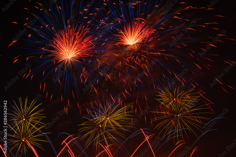 Colorful fireworks in night sky