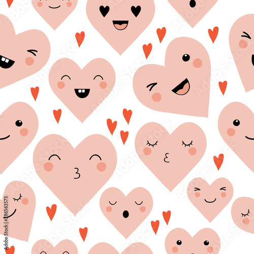 Fototapeta Naklejka Na Ścianę i Meble -  Cute cartoon emotion hearts