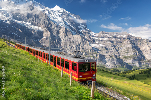 Train from the Jungfrau railway near Kleine Scheidegg, Bernese Oberland, Switzerland photo
