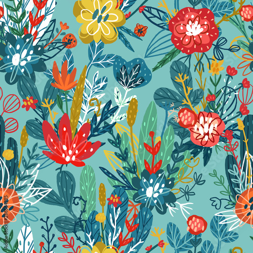 Seamless hand drawn floral pattern.