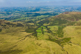 Aerial drone view of the Cwm Llwch valley on the slopes of Pen-y-Fan mountain in Wales