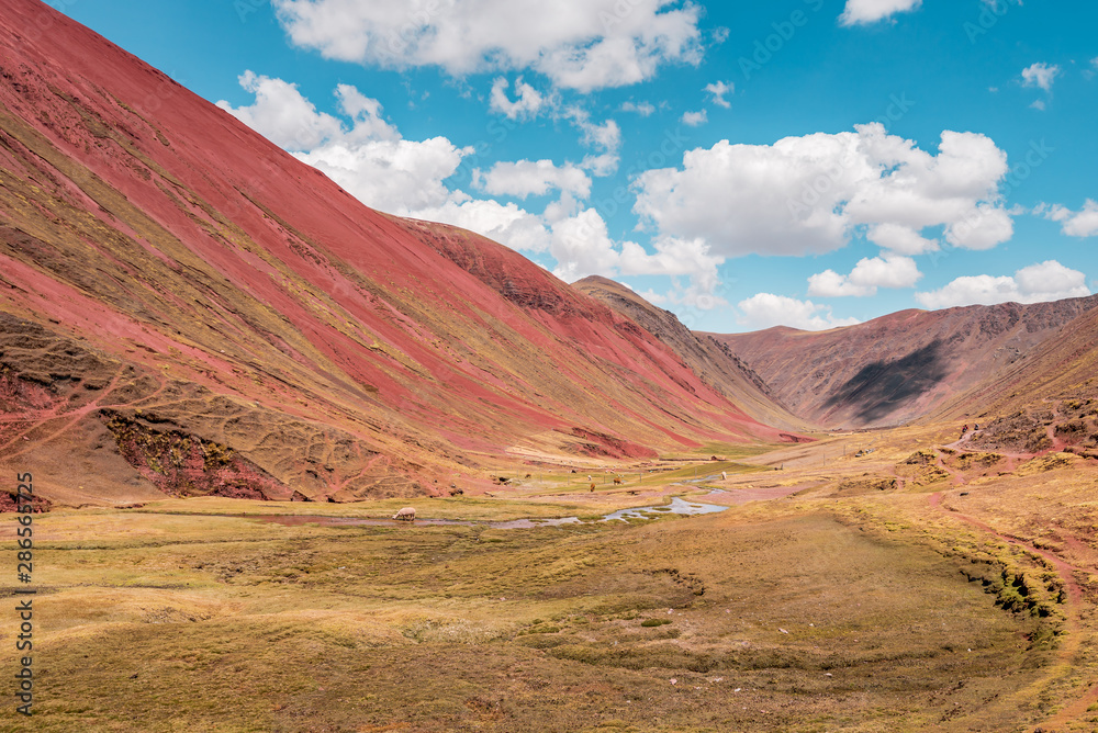 Trekking through the Red Valley, Vinicunca Rainbow Mountain, Cusco, Peru