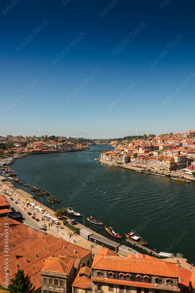 Panoramic view of Douro river at Porto, Portugal