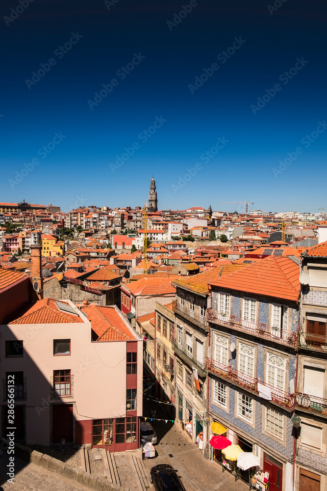 Old houses and tile roofs in the old town of Porto, Portugal