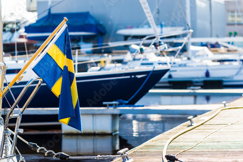 Foto Sailing boats on the pier, port of Riga, Latvia