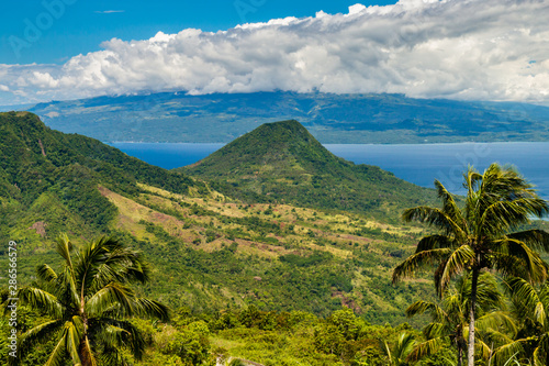 Rural farmland and volcanic cones on Camiguin island in the Philippines